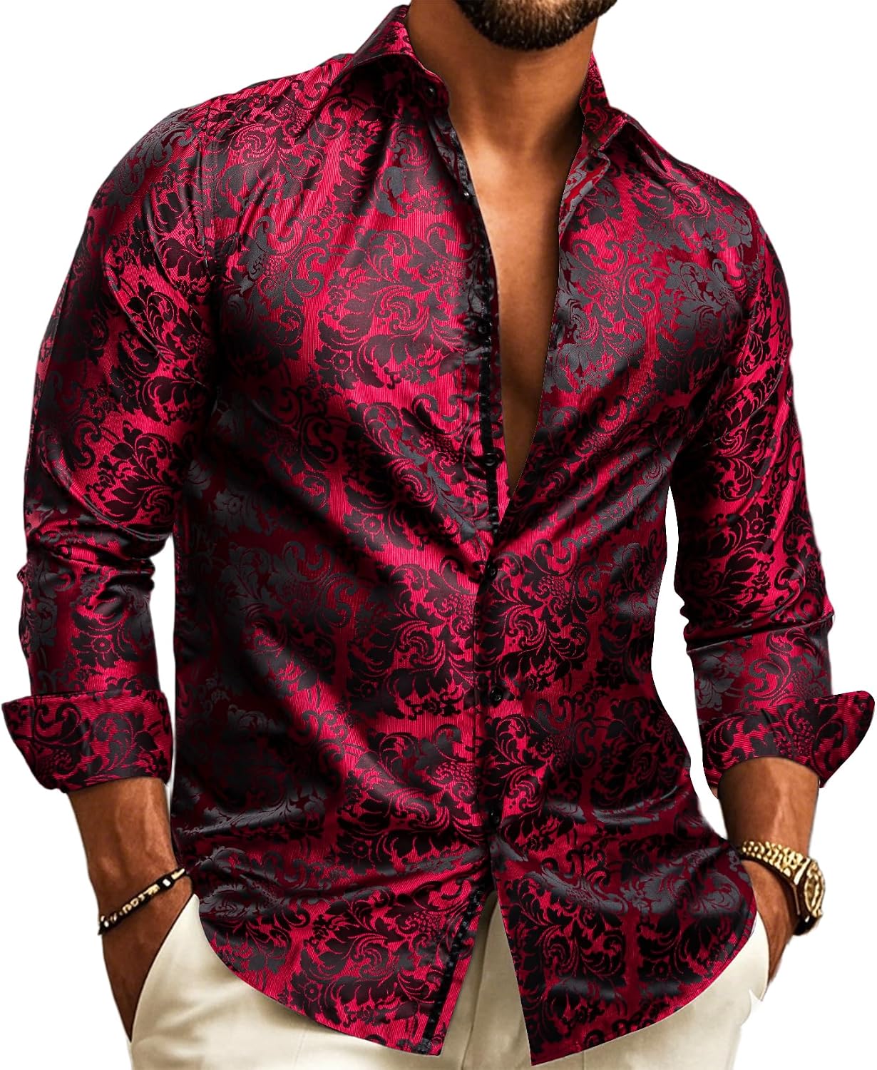 Men’s Paisley Jacquard Shirt – Refined Long-Sleeve Style for Weddings and Evening Wear