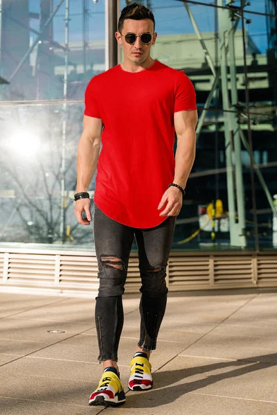 Herre Deep Cut Essential T-shirt – Strækbar, Åndbar, Komfortabel, Stilfuld, Atletisk, Hverdagspasform
