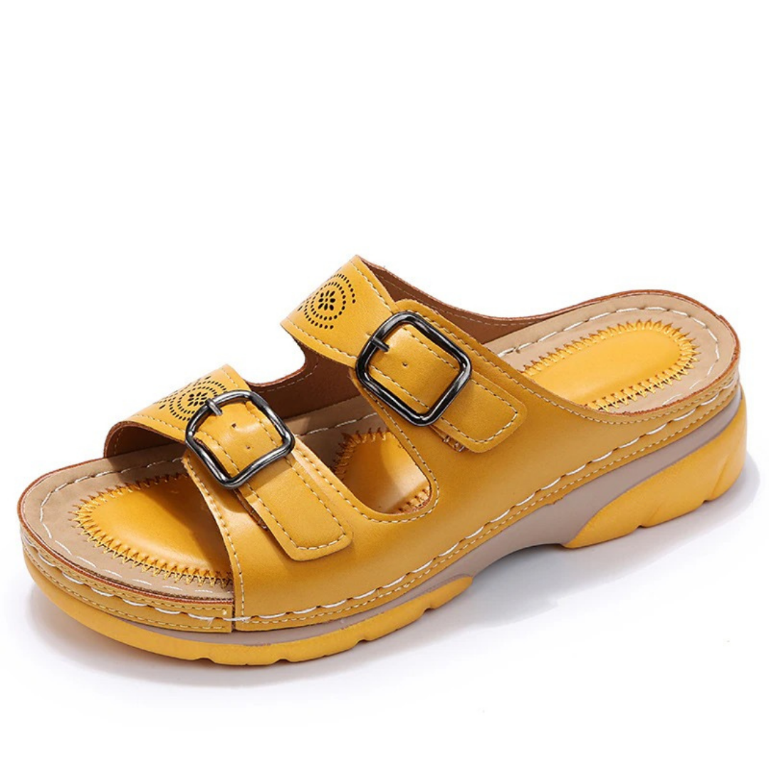 Women’s Adjustable Comfort Slide Sandals – Double-Buckle Open-Toe Walking Shoes with Cushioned Sole for Everyday Summer Wear