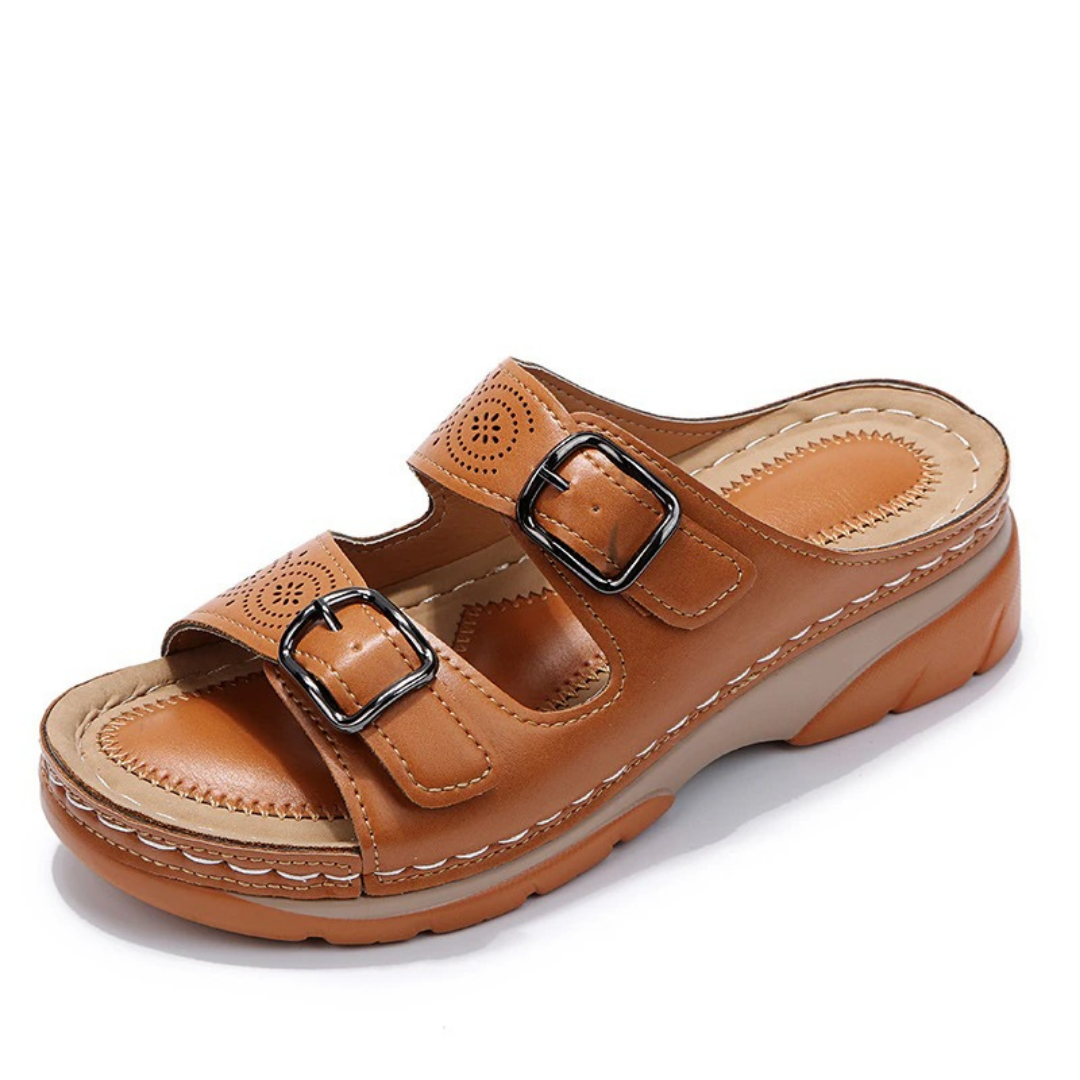 Women’s Adjustable Comfort Slide Sandals – Double-Buckle Open-Toe Walking Shoes with Cushioned Sole for Everyday Summer Wear