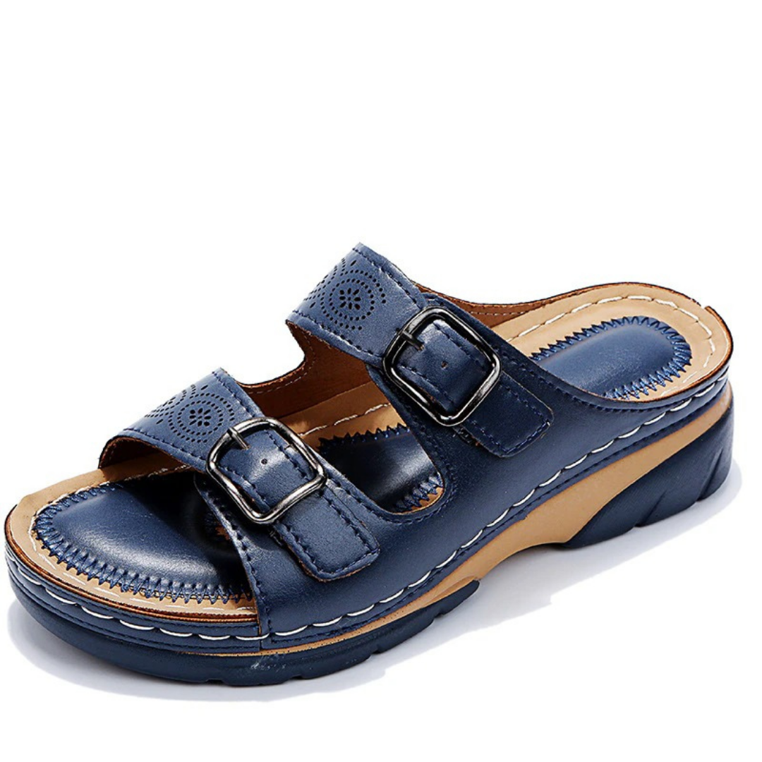 Women’s Adjustable Comfort Slide Sandals – Double-Buckle Open-Toe Walking Shoes with Cushioned Sole for Everyday Summer Wear