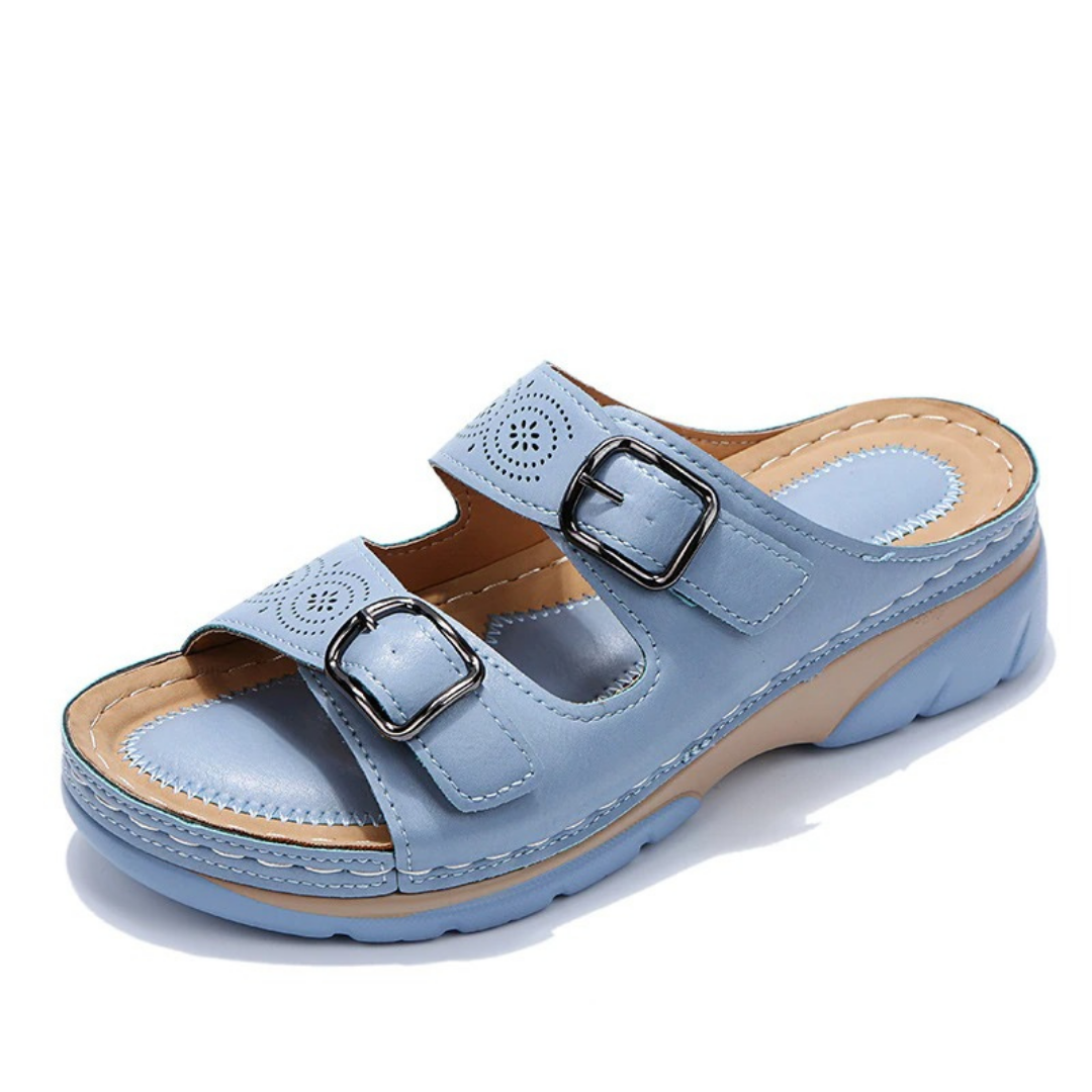 Women’s Adjustable Comfort Slide Sandals – Double-Buckle Open-Toe Walking Shoes with Cushioned Sole for Everyday Summer Wear
