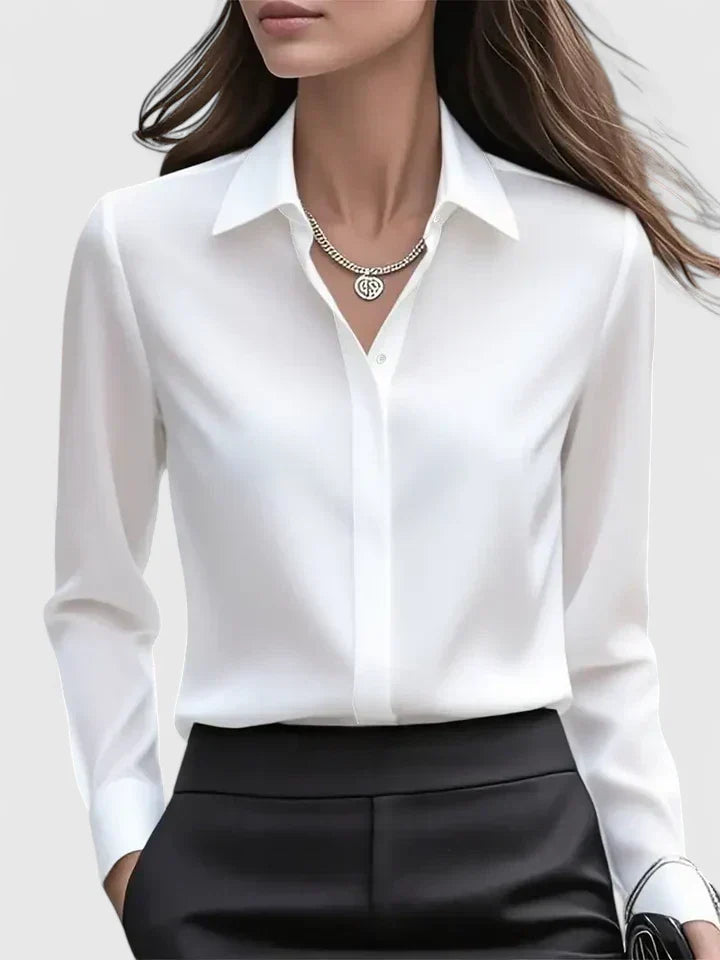 Women’s Satin Long Sleeve Blouse – Polished Office and Smart Casual Shirt