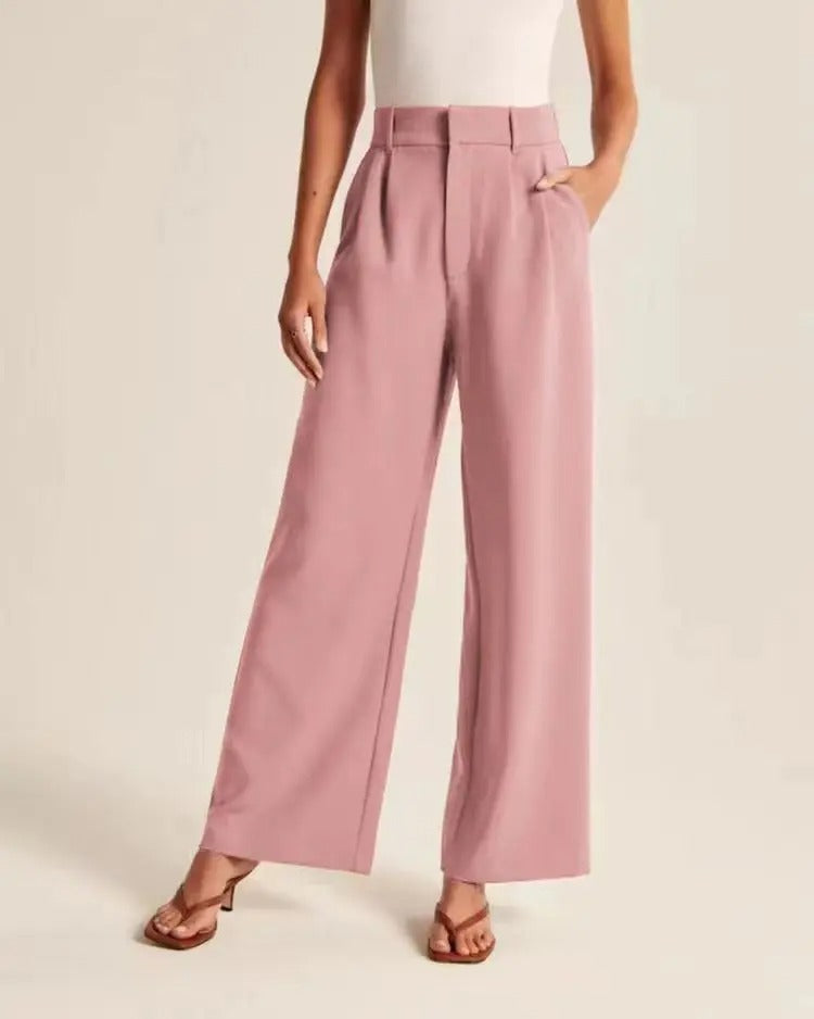 Pantalon large plissé pour femme – coupe taille haute élégante, idéal pour le bureau