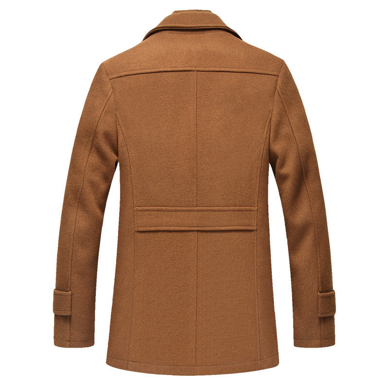 Men’s Wool Winter Coat – Stand-Collar Button-Front Overcoat with Zip Closure and Utility Pockets for Cold-Weather Wear
