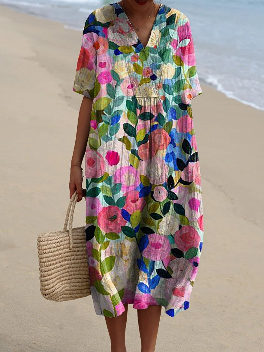 Vestido de verano floral para mujer, ligero, transpirable, fluido, cómodo, para uso diario y vacaciones