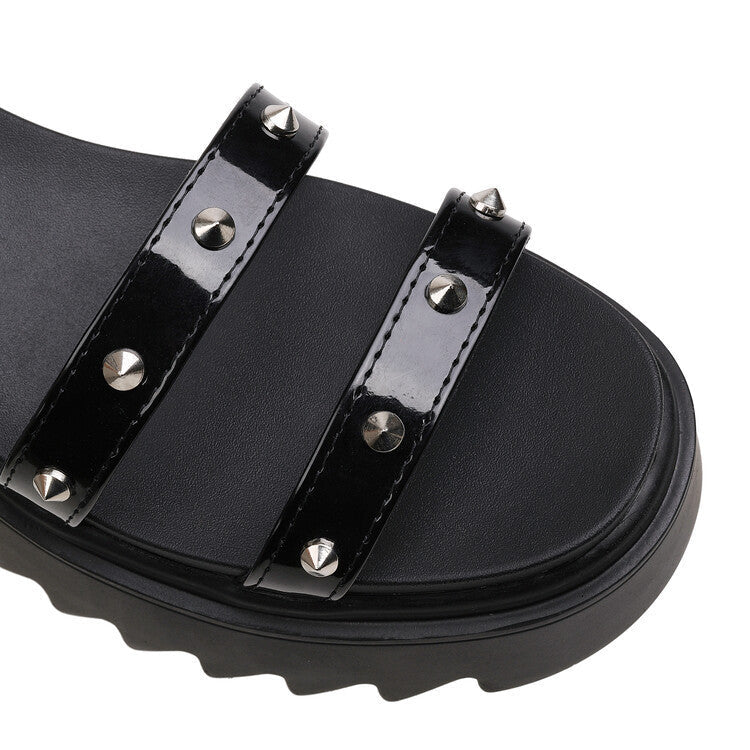 Sandali gladiatore da donna con plateau e borchie - Scarpe al ginocchio con cinturini multipli e tacco grosso per festival e look d'impatto