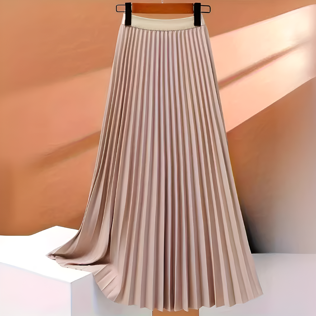 Falda midi plisada para mujer, cintura alta, estilo línea A
