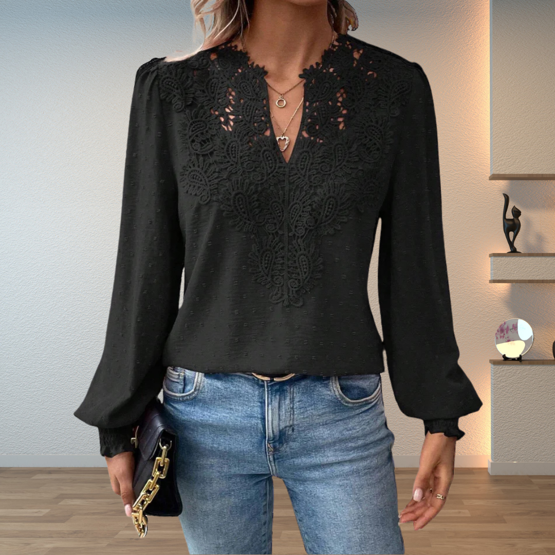 Women’s Lightweight Summer Blouse – V-Neck Top with Textured Detail and Blouson Sleeves