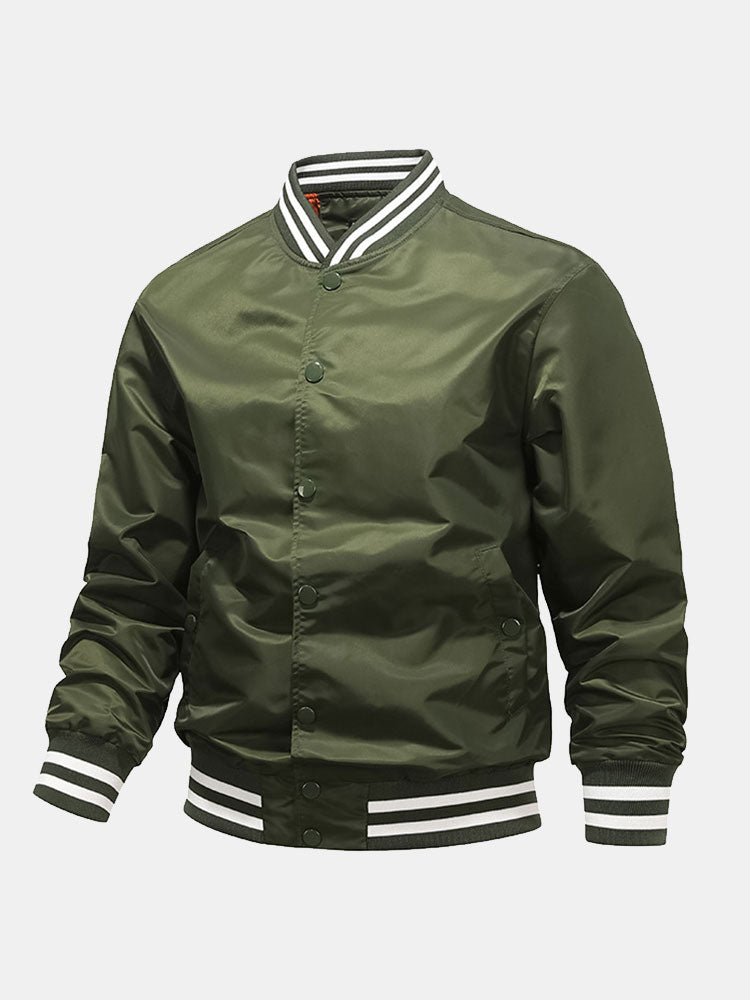 Blouson aviateur classique de baseball pour homme – Veste de style universitaire à boutons-pression, avec finitions côtelées rayées, pour le printemps et l’automne