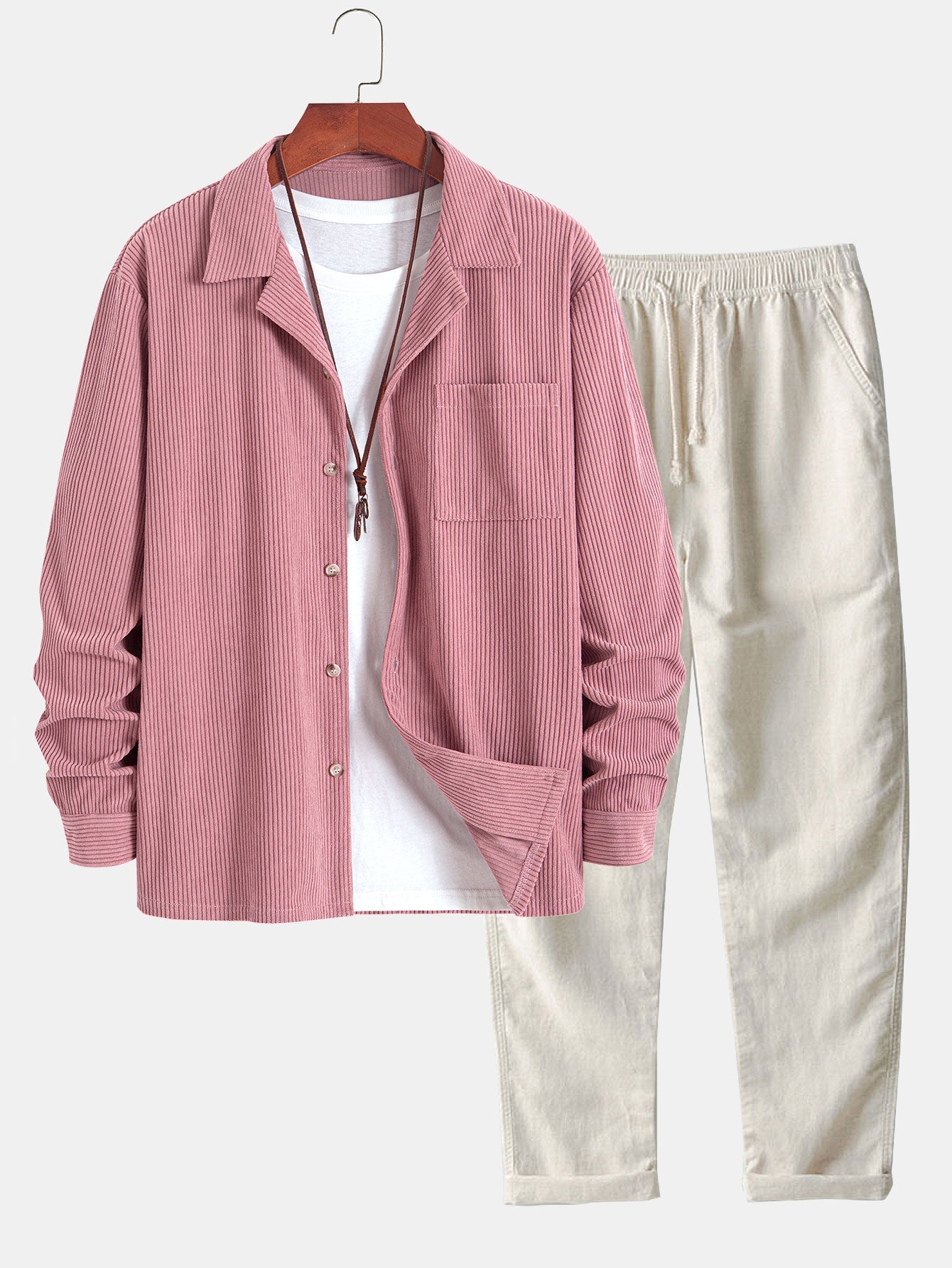 Men’s Corduroy Cuban Collar Shirt and Linen Blend Trousers – Relaxed Transitional Outfit