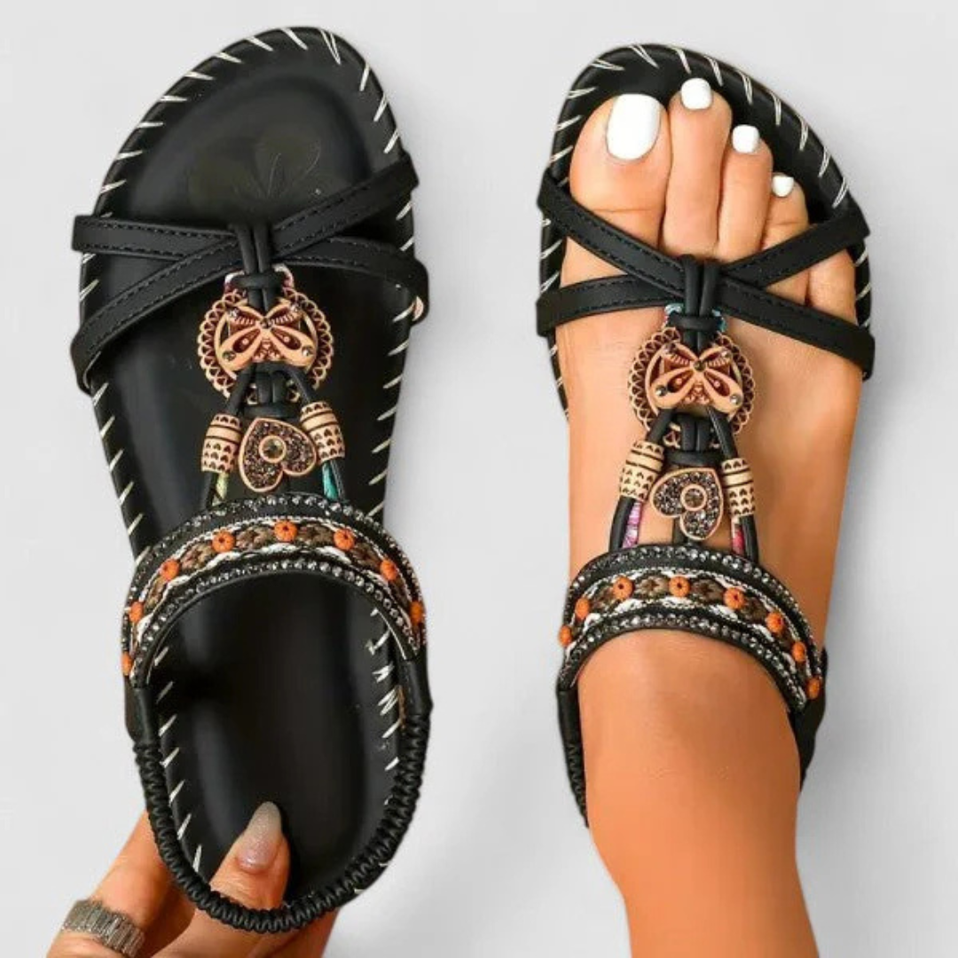 Women’s Embellished Strappy Sandals – Flat Open-Toe Shoes for Summer Wear