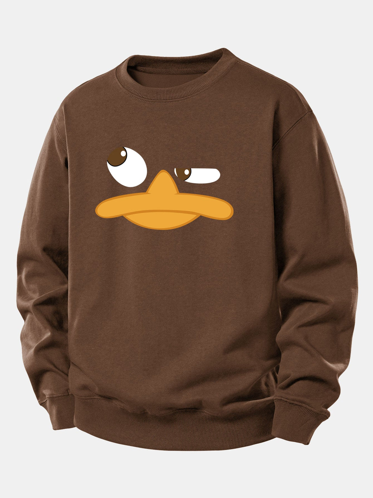 Sweatshirt masculino com estampa gráfica de pato de desenho animado – Corte descontraído, mistura de algodão, gola redonda, estilo casual urbano