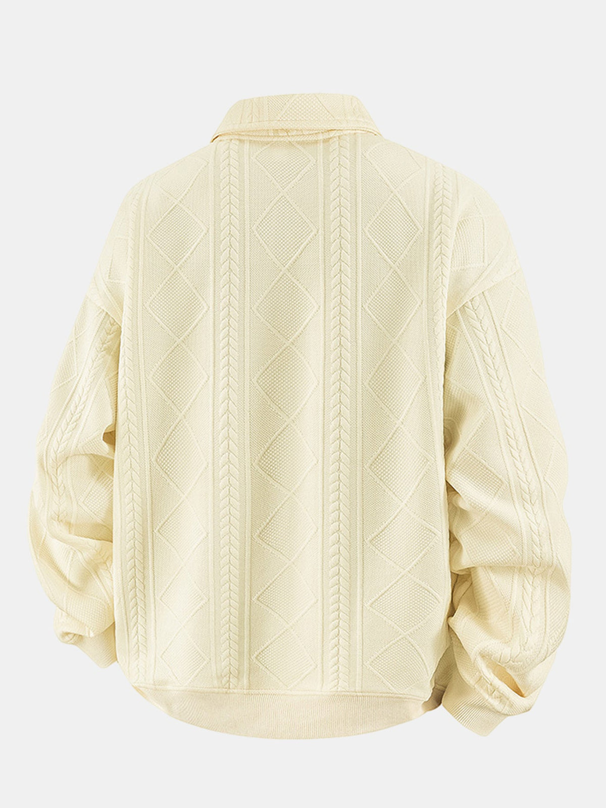 Bluză sport bărbătească cu guler polo și jacquard geometric cu model în romburi – Croială lejeră, model texturat cu mâneci lungi, smart casual, de purtat zi de zi
