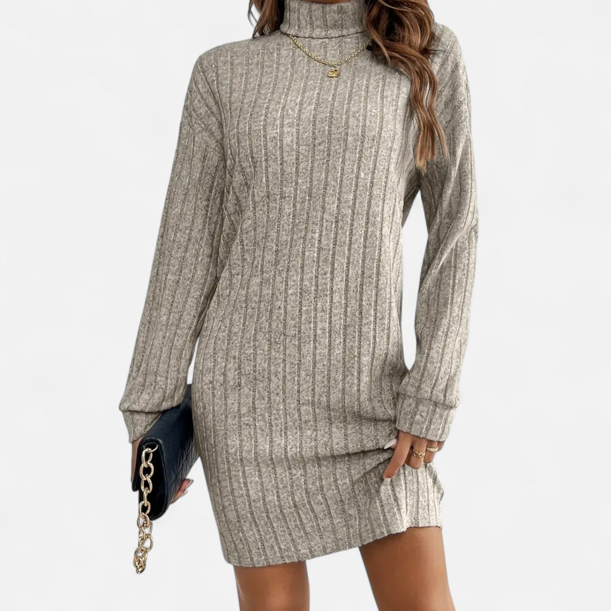 Valmonti | Women’s Turtleneck Textured Knit Dress