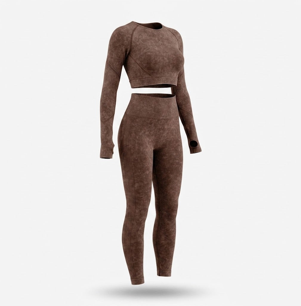 Women’s Seamless Long-Sleeve Crop Top and Leggings Set – Sculpting Two-Piece Activewear