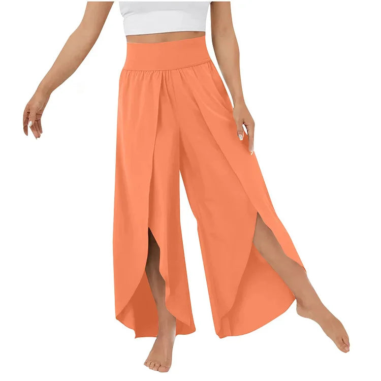 Women’s High-Waist Split-Leg Yoga Trousers – Flowing Wide-Leg Active Style