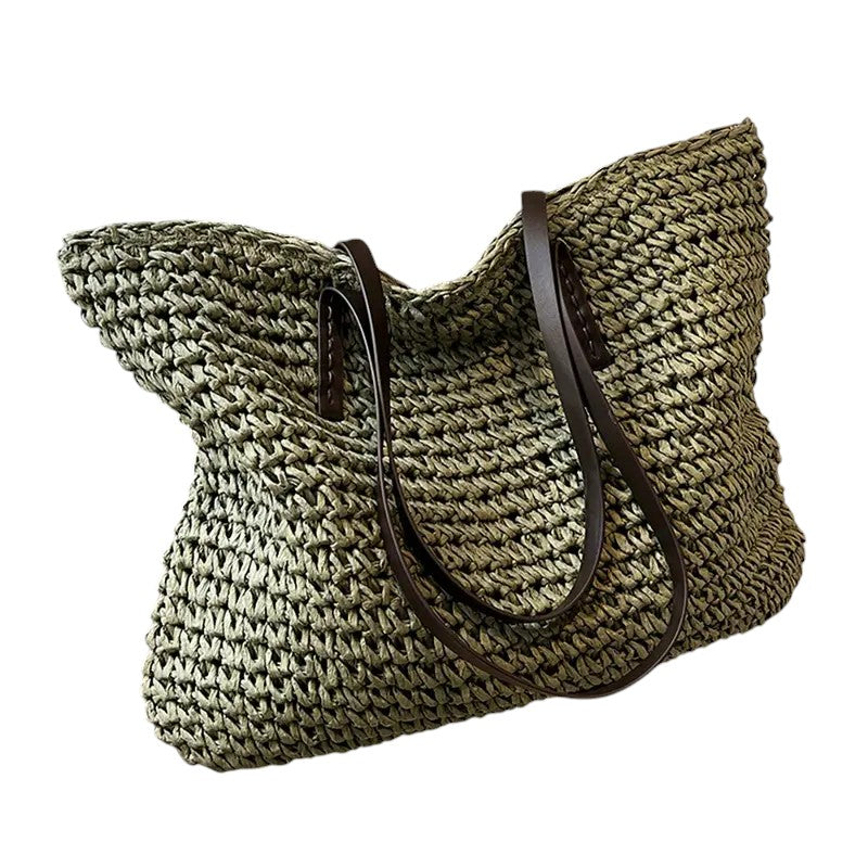 Women’s Woven Beach Tote Bag – Spacious Shoulder Bag for Holidays and Summer Travel
