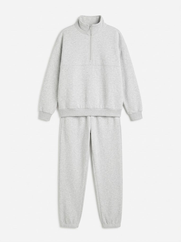 Dames set met sweatshirt en halve rits – Oversized pullover met relaxte joggingbroek