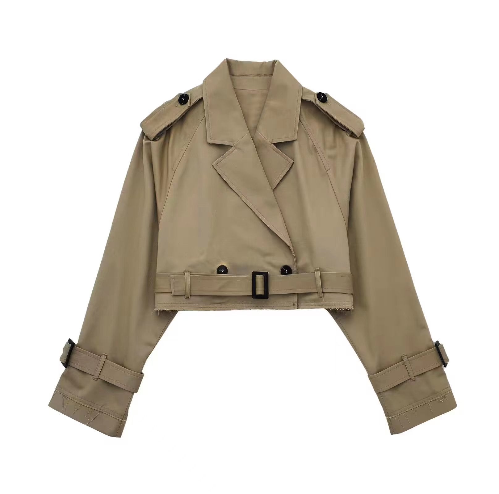 Damebælte Cropped Trench Coat – Struktureret overgangslag til by- og kontorbrug
