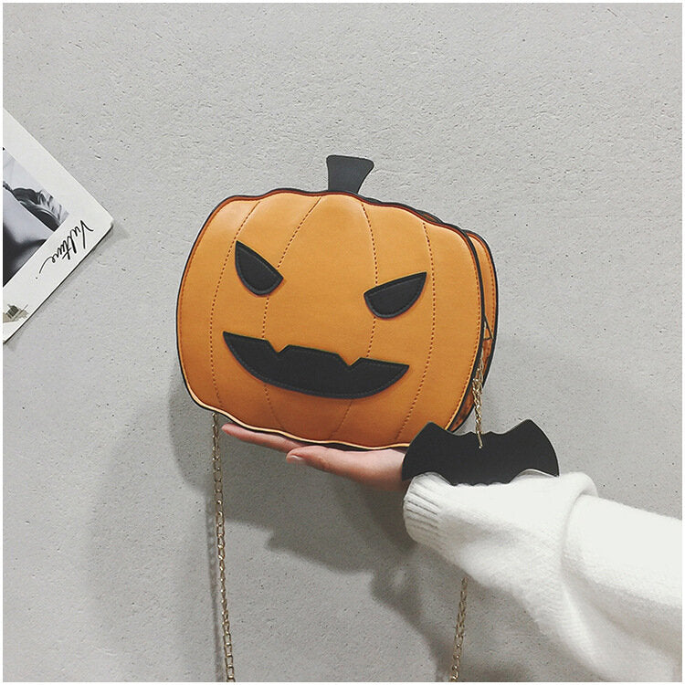 Bolso bandolera de calabaza de Halloween para mujer – Bolso novedoso con diseño de personaje y correa de cadena para el hombro