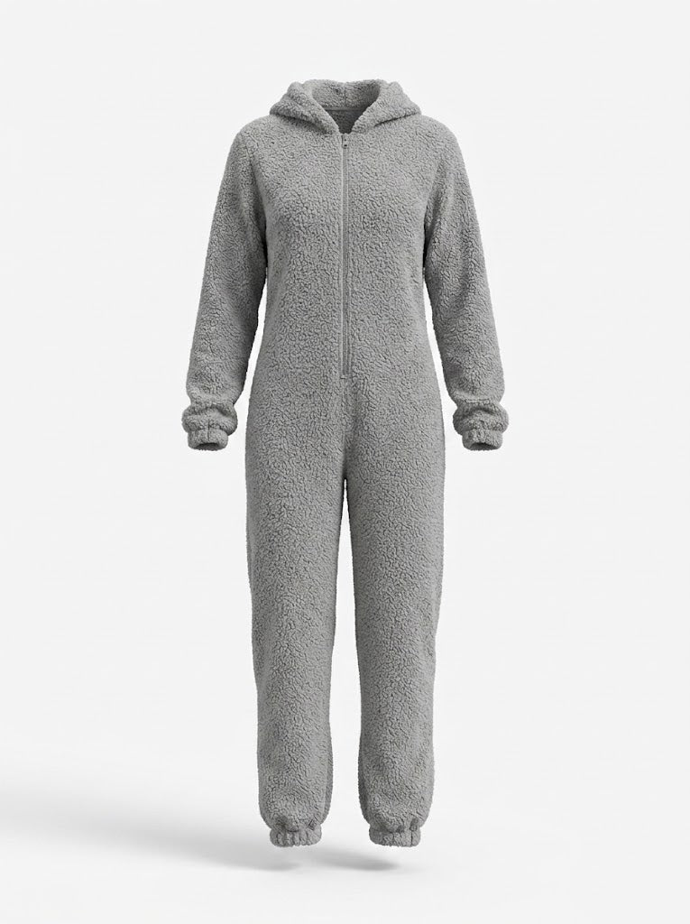 Women’s Hooded Fleece Onesie – Cosy Zip-Up Winter Loungewear for Cold Nights