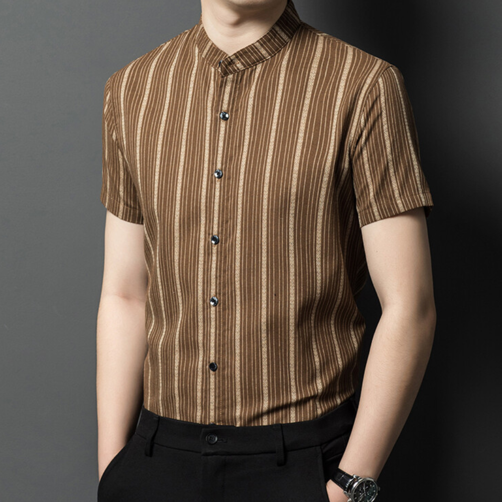 Men’s Short Sleeve Shirt Vertical Stripe Tailored Summer Button Up