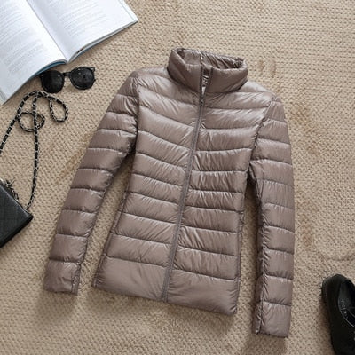 Women’s Shiny Quilted Puffer Jacket – Short Zip-Up Coat for Winter Wear