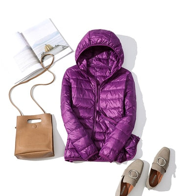 Women’s Shiny Quilted Puffer Jacket – Short Zip-Up Coat for Winter Wear
