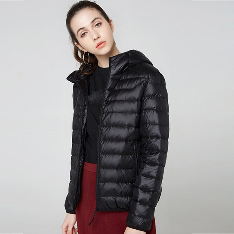 Women’s Shiny Quilted Puffer Jacket – Short Zip-Up Coat for Winter Wear