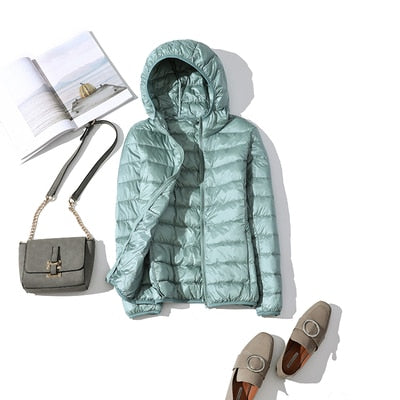 Women’s Shiny Quilted Puffer Jacket – Short Zip-Up Coat for Winter Wear