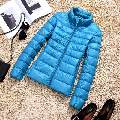 Women’s Shiny Quilted Puffer Jacket – Short Zip-Up Coat for Winter Wear