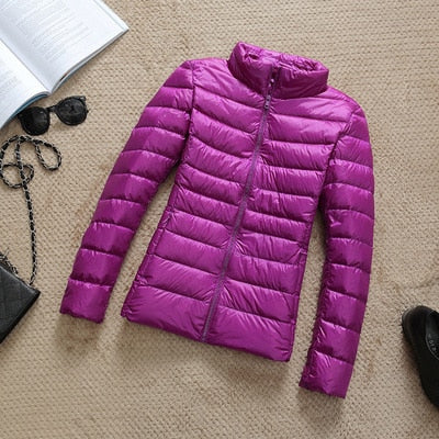 Women’s Shiny Quilted Puffer Jacket – Short Zip-Up Coat for Winter Wear