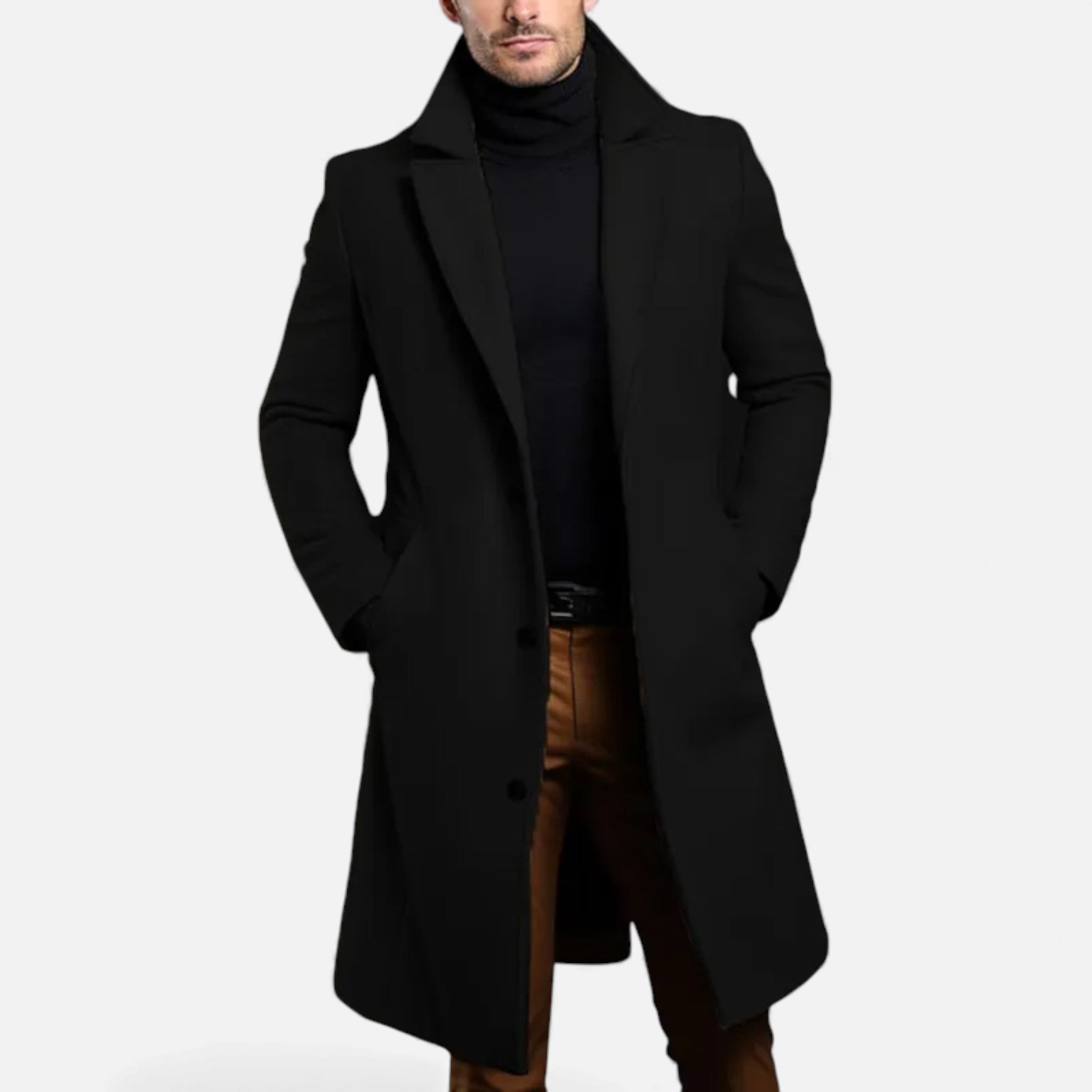 Valmonti | Men’s Single-Breasted Trench Coat – Classic Mid-Length Coat