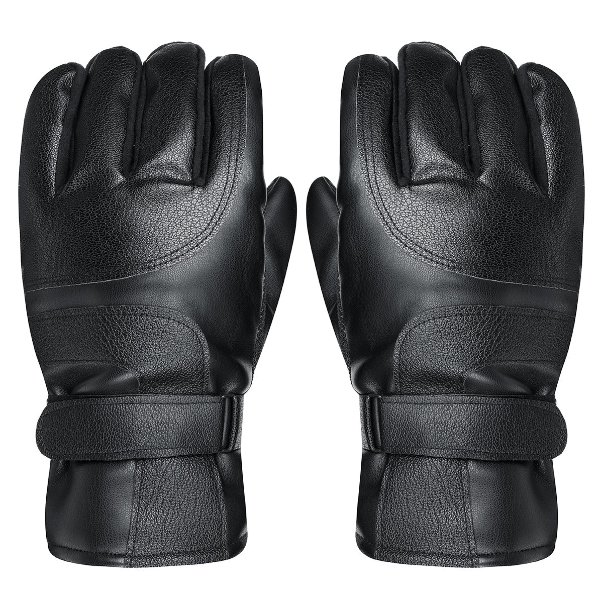 Men’s USB Heated Winter Motorcycle Gloves – Waterproof Touchscreen PU-Leather Thermal Riding Gloves with Adjustable Wrist Straps