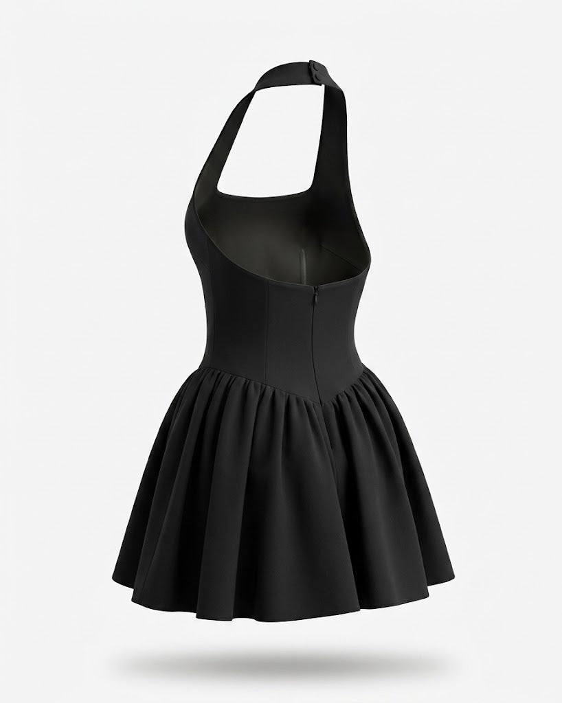 Mini-kjole til kvinder med halterneck, tætsiddende overdel og vidde forneden – elegant stil til særlige lejligheder og stilfulde aftener