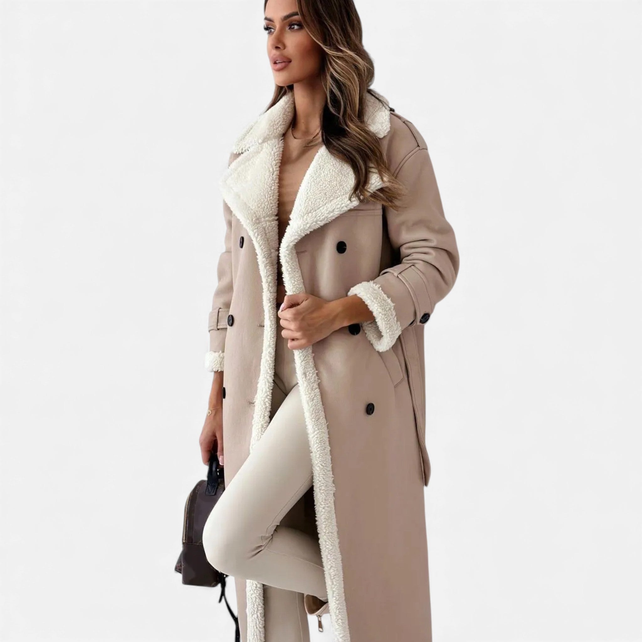 Valmonti | Women’s Belted Wool Trench Coat – Classic Mid-Length Coat