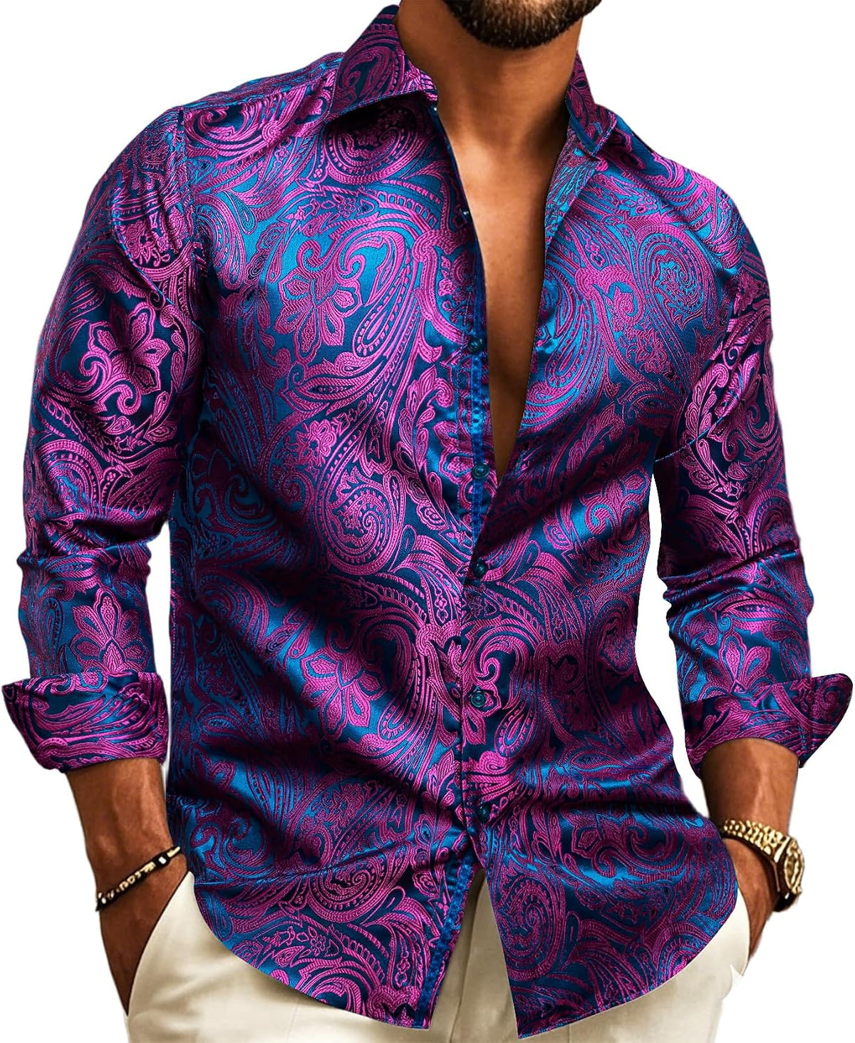 Men’s Paisley Jacquard Shirt – Refined Long-Sleeve Style for Weddings and Evening Wear