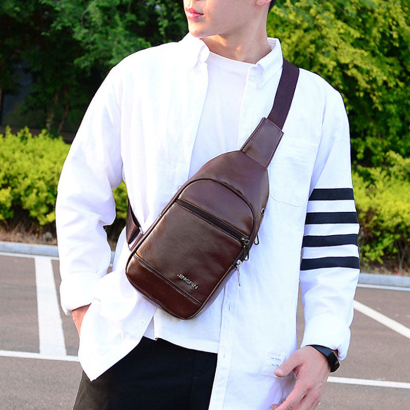 Sling-Tasche aus PU-Kunstleder für Herren – Kompakte Crossbody-Brusttasche mit verstellbarem Riemen und Reißverschlusstaschen