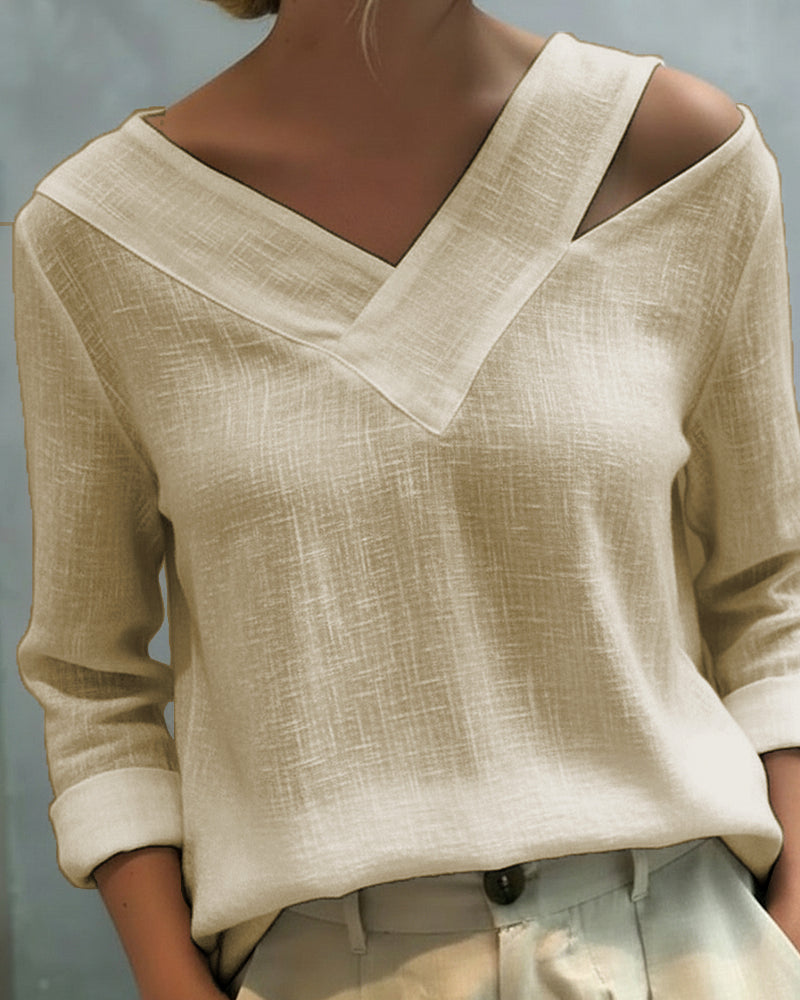 Women’s Asymmetric V-Neck Textured Long Sleeve Blouse
