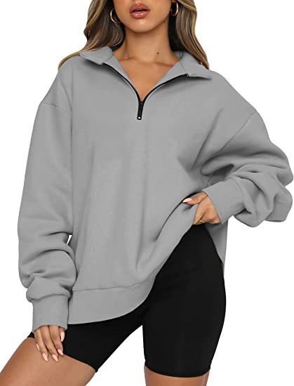 Sudadera extragrande para mujer con cuello y media cremallera – Prenda holgada de manga larga para llevar a capas a diario