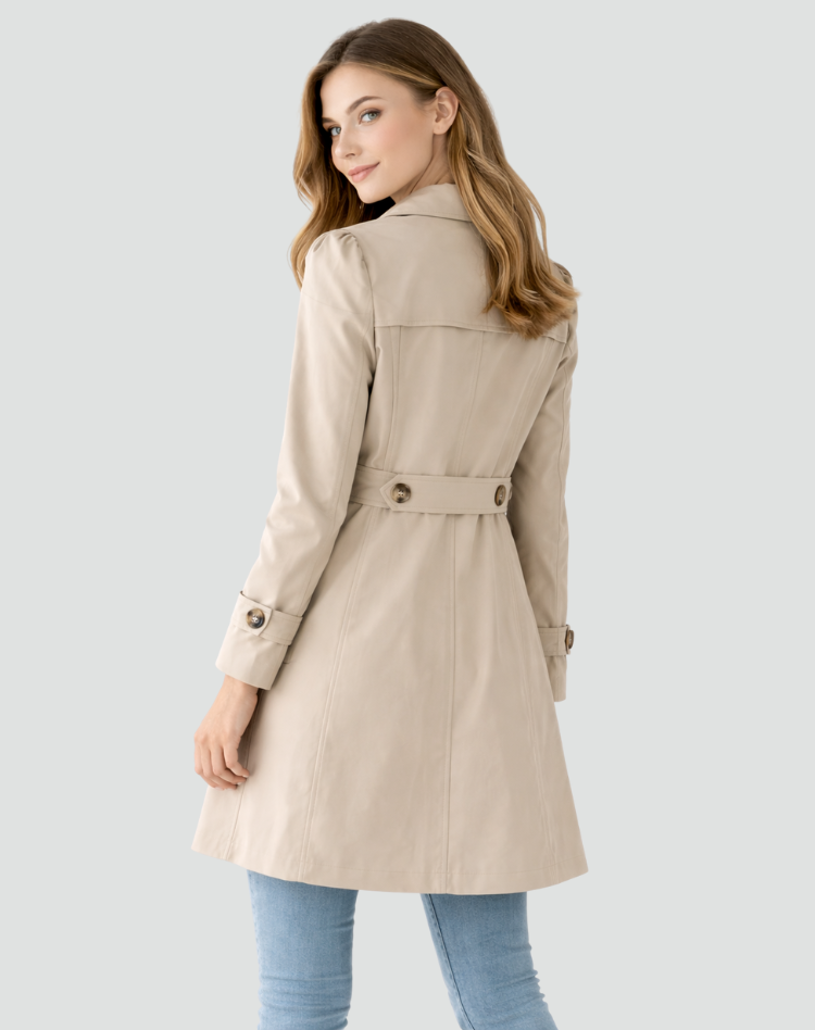 Dame skræddersyet trenchcoat med klassisk revers og mellemlang længde
