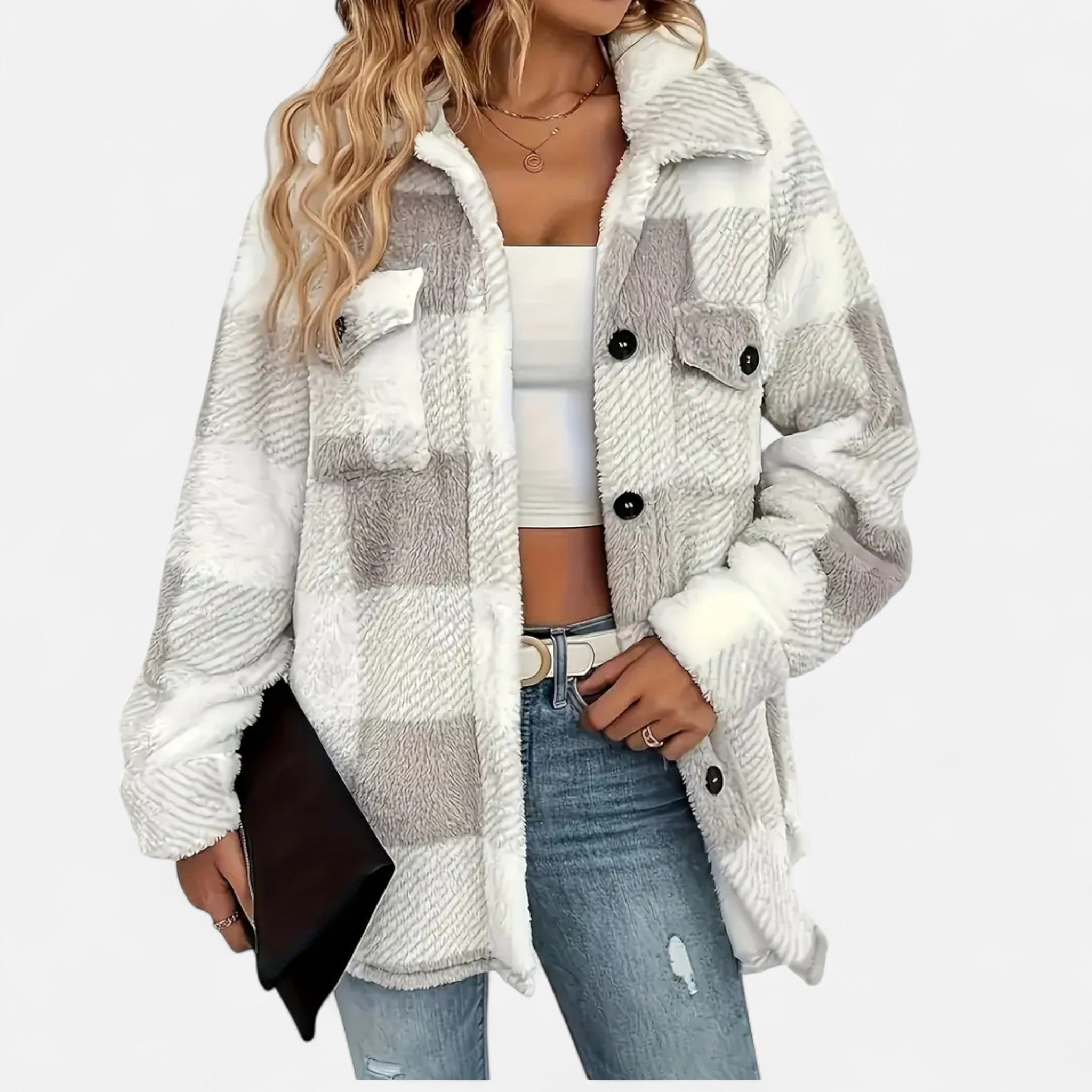 Valmonti | Women’s Checkered Plush Winter Jacket