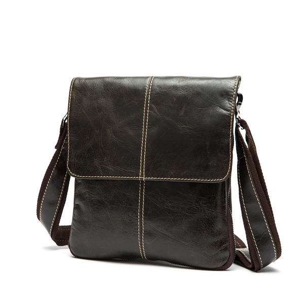 Bolso mensajero de piel auténtica para hombre – Bolso de hombro de negocios con solapa frontal y correa ajustable para llevarlo cruzado