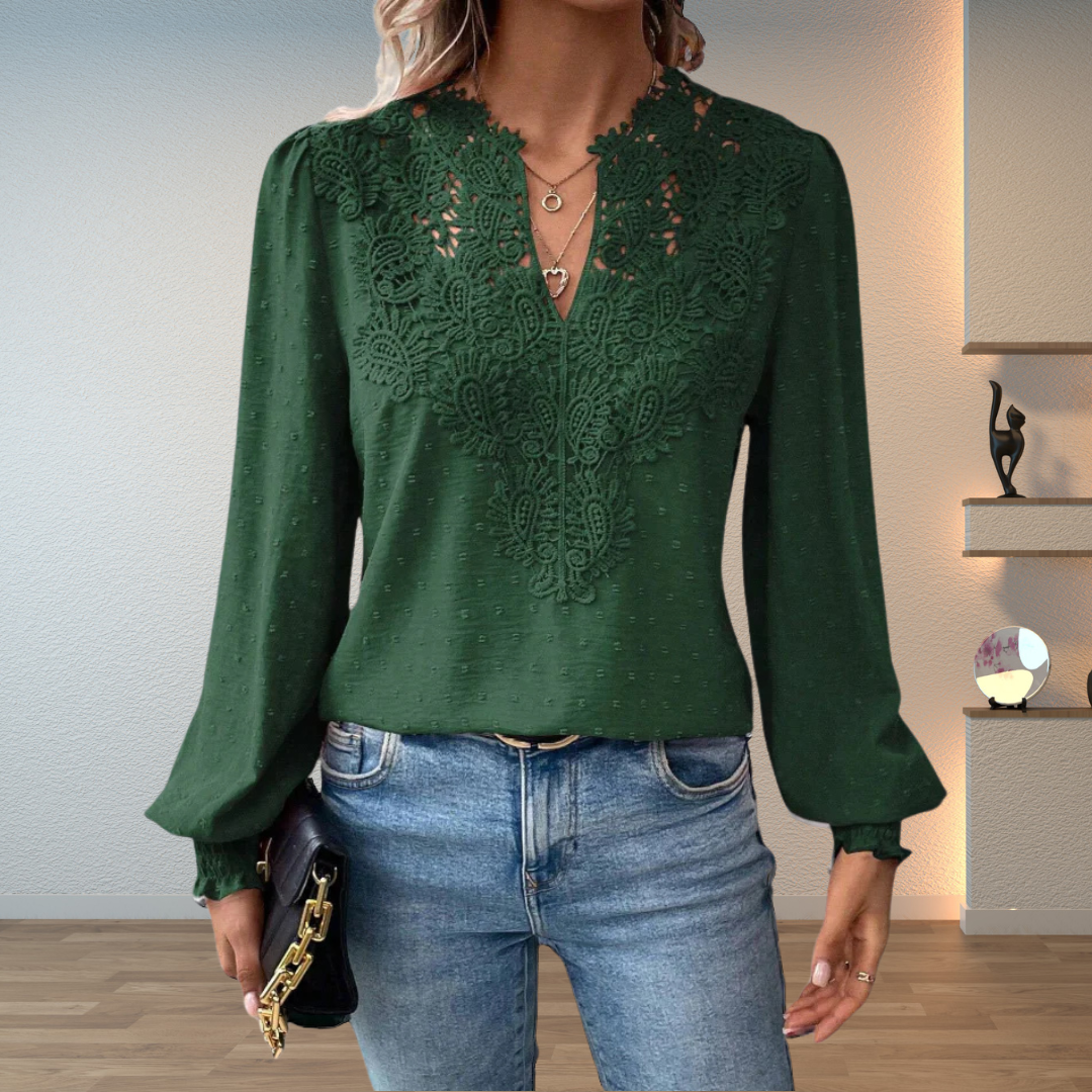 Women’s Lightweight Summer Blouse – V-Neck Top with Textured Detail and Blouson Sleeves