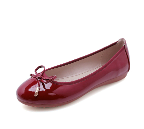 Women’s Patent-Look Ballet Flats – Bow-Detail Round-Toe Slip-On Shoes for Office Everyday and Smart Casual Wear