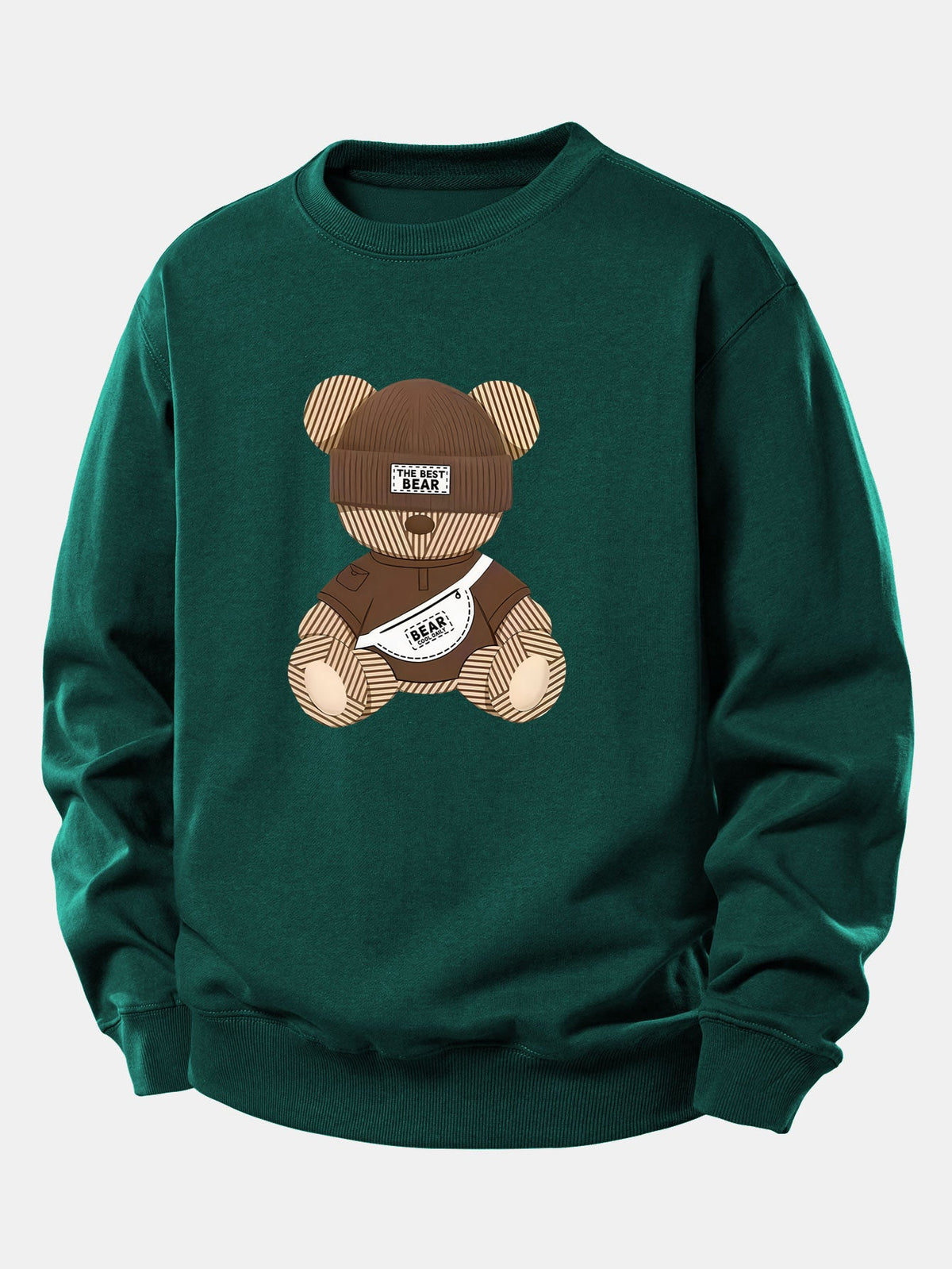 Sweatshirt aus Baumwollmischgewebe mit Teddybär-Motiv für Herren – Relaxed Fit, lässiger Pullover mit Rundhalsausschnitt für den Herbstalltag
