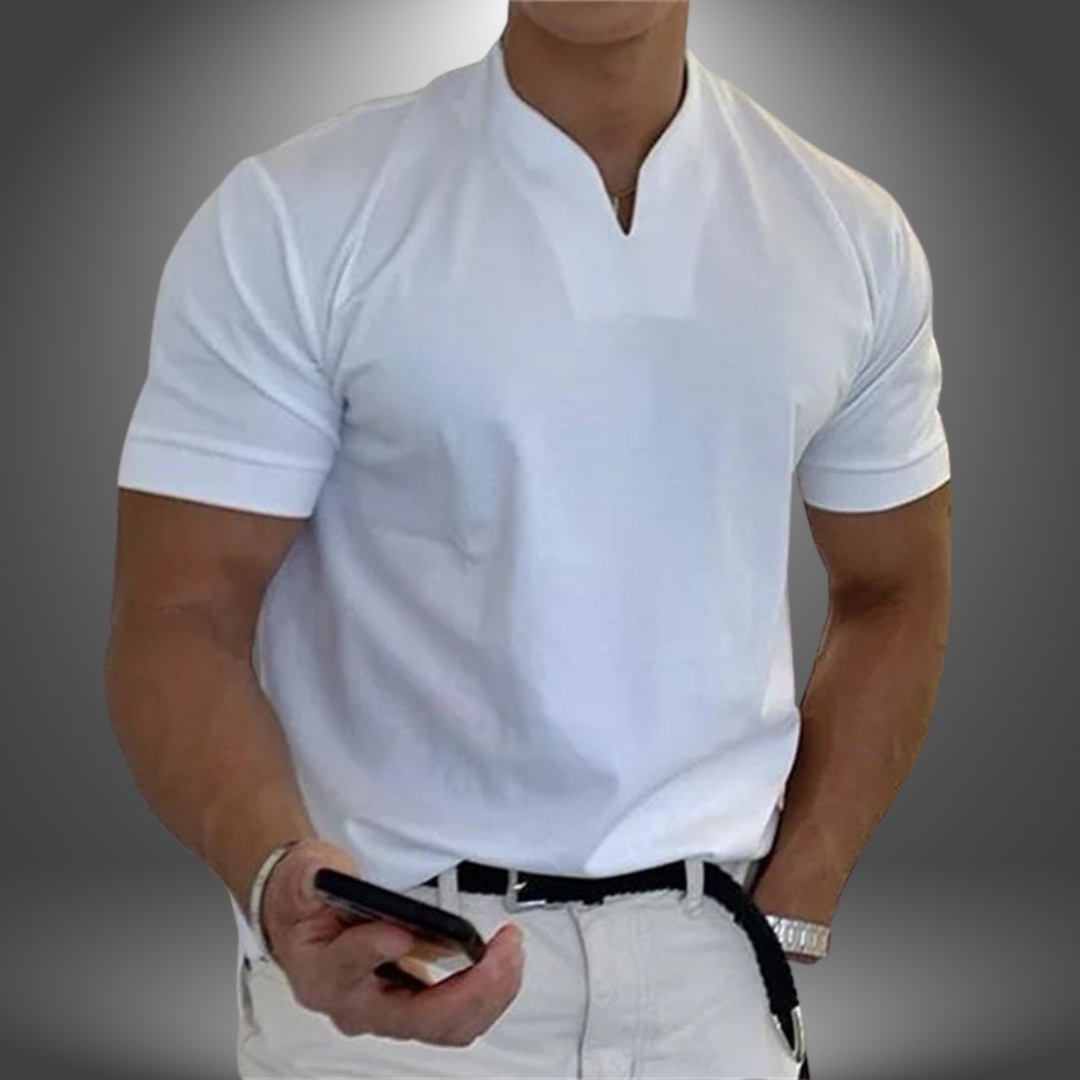 Men’s Short Sleeve V-Neck Tailored Casual Summer Shirt