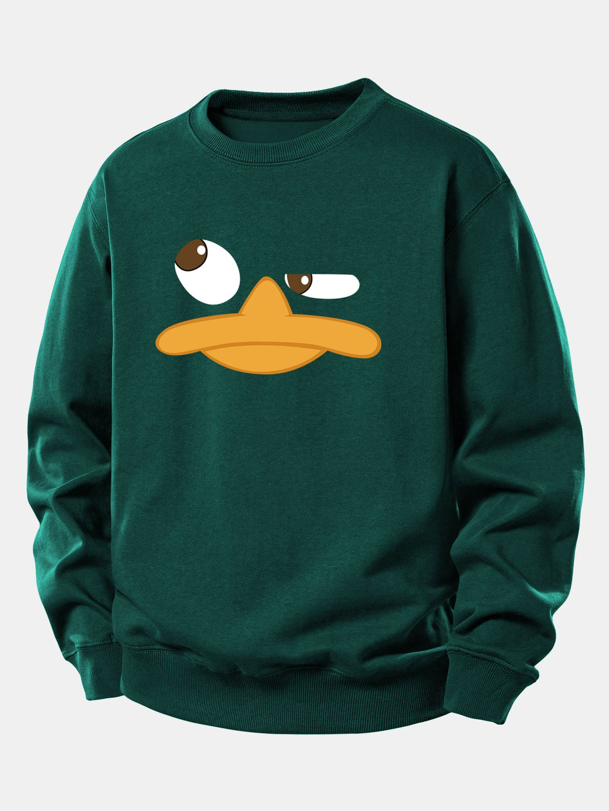 Sweatshirt masculino com estampa gráfica de pato de desenho animado – Corte descontraído, mistura de algodão, gola redonda, estilo casual urbano
