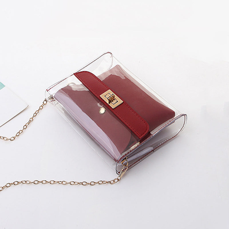 Women’s Clear PVC Crossbody Bag Set – Two-Piece Satchel Design with Detachable Chain Strap